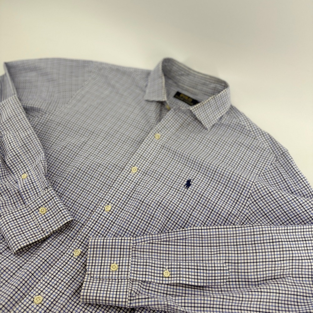 Polo Ralph Lauren Mens Blue White Check Long Sleeve Button Down Shirt Size M